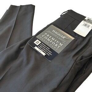 Haggar Premium Comfort Dress Pant Slim 30x32 Stretch Stria Black Men Holiday NEW